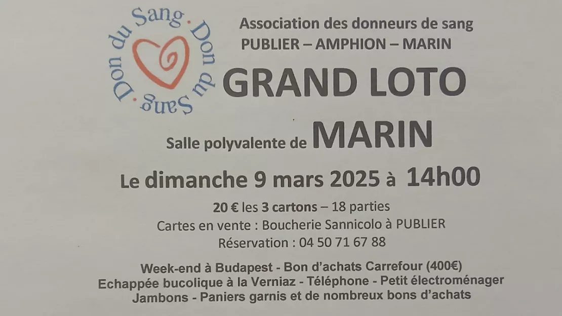 LOTO des donneurs de sang de PUBLIER et MARIN